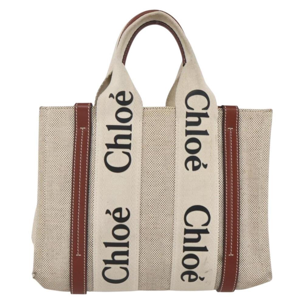 Chloe Woody La Tote Bag Canvas Leather Beige Brown Auth ka1346 - Picture 2 of 16